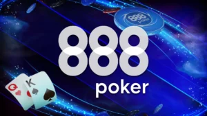 Ein stilisiertes Logo von 888poker, bestehend aus den Zahlen 888 in einer modernen Schriftart auf einem weißen Hintergrund.