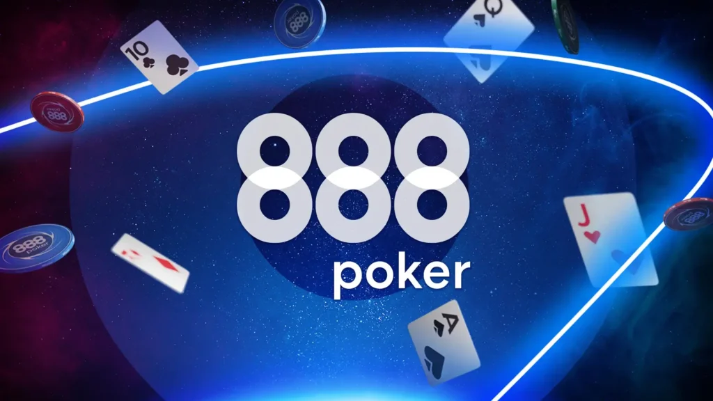 Ein stilisiertes Logo von 888poker, bestehend aus einer grünen und schwarzen stilisierten 8 mit dem Text "888poker".