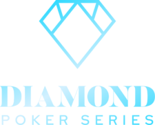 Ein vertikales Logo der Diamond Poker Series mit einem stilisierten Diamant-Symbol in der Mitte, umgeben von dem Schriftzug "Diamond Poker Series" in eleganten Schriftarten und Farben.