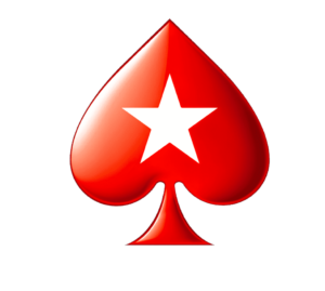 Ein stilisiertes Logo von PokerStars, bestehend aus einem roten Herz, einem schwarzen Pik, einem roten Karo und einem schwarzen Kreuz, die um einen zentralen Stern angeordnet sind.