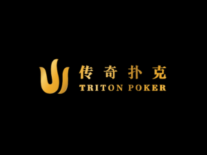 Ein stilisiertes Logo des Triton Poker Championship, bestehend aus einem stilisierten Schwertfisch, der in einem Kreis mit chinesischen Schriftzeichen für "Triton" schwimmt.