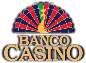 Ein stilisiertes Logo des Banco Casino mit einem stilvollen Design in Blau- und Grautönen. Es zeigt den Schriftzug "Banco Casino" in einer modernen Schriftart.