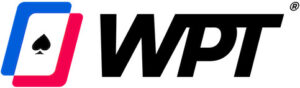 Ein stilisiertes Logo des World Poker Tour (WPT) mit schwarzer Schrift auf weißem Hintergrund.