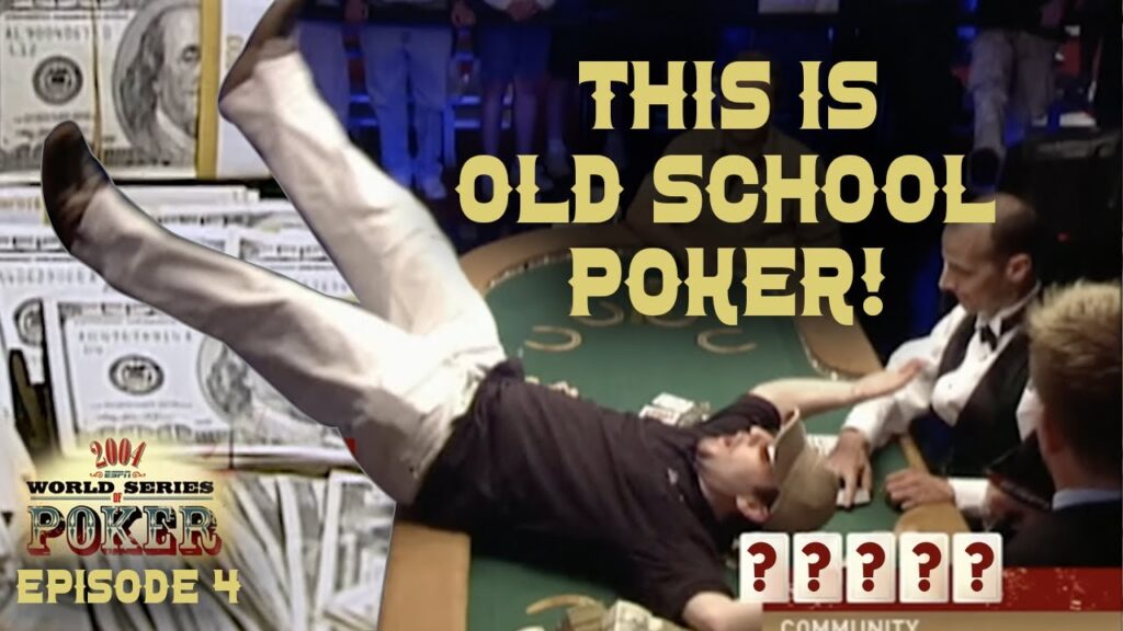 Ein Bild von der World Series of Poker 2004, Episode 4, die auf dem PokerGo-Streamingdienst gezeigt wird. Es zeigt eine Gruppe von Pokerspielern an einem Tisch, die konzentriert