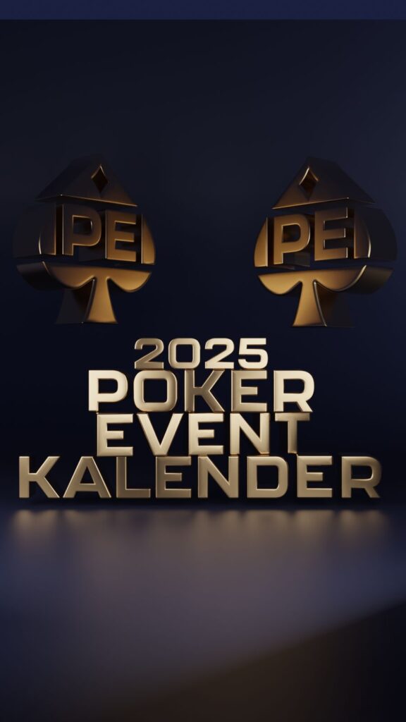 Ein bunter Pokerkalender für das Jahr 2025 mit verschiedenen Illustrationen von Spielkarten und Pokerchips.