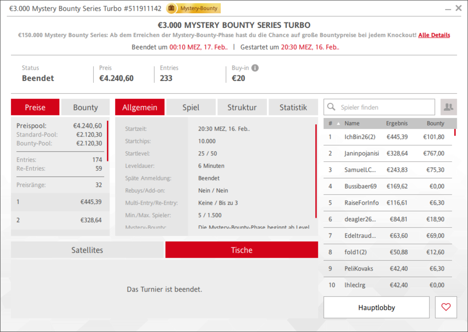 Ein Online-Pokerturnier der Mystery Bounty Series Turbo mit einem spannenden Kartenspiel an einem virtuellen Pokertisch, umgeben von Spielern aus der ganzen Welt.