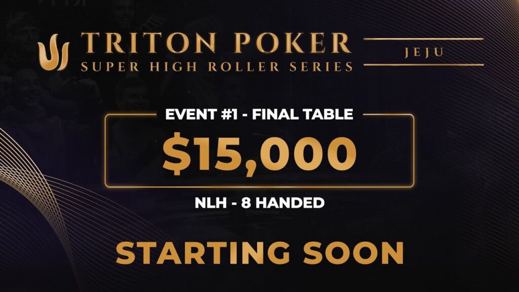 Ein Gruppenbild von acht Pokerspielern an einem Tisch während des Jeju 15k NLH Turniers, das am dritten Tag im Livestream übertragen wird.
