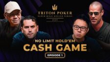 Ein High-Stakes-Poker-Cashgame in vollem Gange, mit mehreren professionellen Pokerspielern an einem luxuriösen Tisch in einem exklusiven Casino in Jeju.