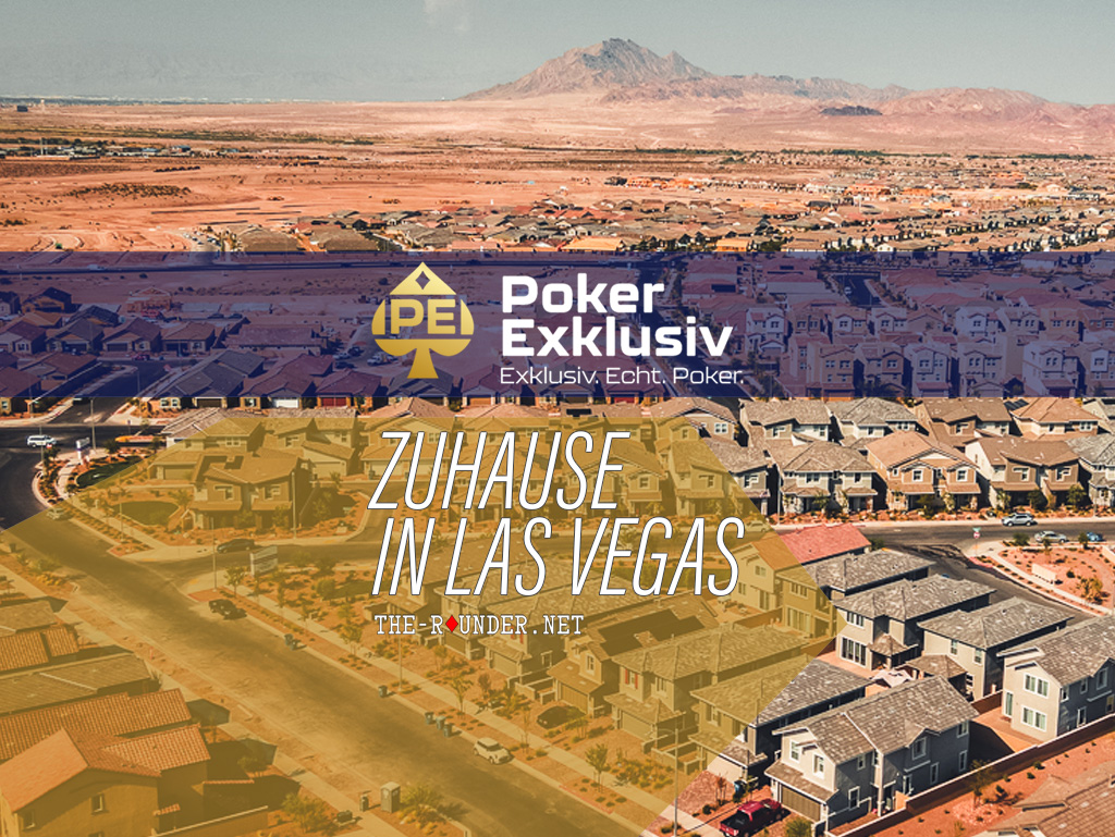Ein animierter Pokertisch in Las Vegas mit einer Gruppe von Menschen, die Karten spielen und Jetons setzen. Die Atmosphäre ist lebhaft und spannend, mit einer Mischung aus Konzentration und Fre
