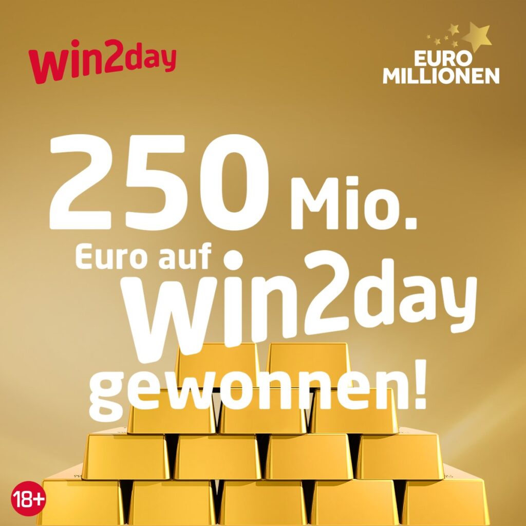 Ein Bild eines EuroMillionen-Lottoscheins, der auf einem Tisch liegt, umgeben von Glück bringenden Symbolen wie vierblättrigen Kleeblättern und Glücksspielchips.