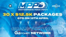 Ein elegantes und luxuriöses Pokertisch-Set mit grünem Filz und hochwertigen Spielkarten und Chips. Zwei Spieler sind in einer intensiven Pokerrunde vertieft, während im Hintergrund eine