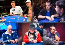 Ein Gruppenfoto von professionellen Pokerspielern, die lächelnd und in Pokerkleidung posieren.