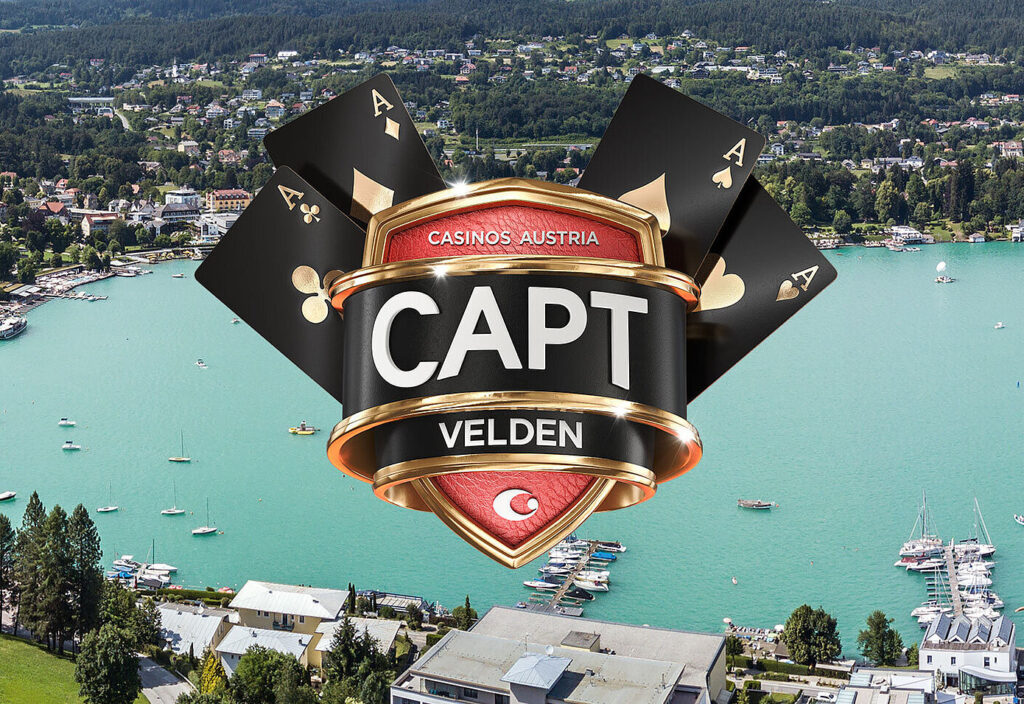 Ein elegantes Logo mit dem Schriftzug "Capt Velden" in stilvollen, verschnörkelten Buchstaben, das eine Verbindung zum Wörthersee herstellt.