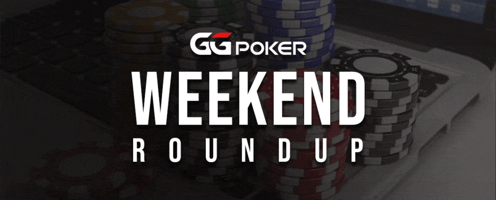 Ein animiertes GIF zeigt eine Zusammenfassung der GGPoker Weekend Roundup mit verschiedenen Pokerturnieren und spannenden Spielaktionen.