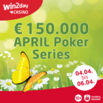 Ein Logo mit dem Text "Facebook April Series" in weißer Schrift auf blauem Hintergrund, umgeben von stilisierten Blumen und Blättern.