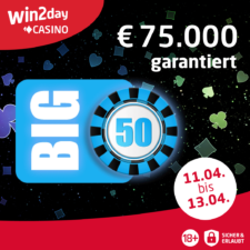 Ein Werbeplakat für das Pokerturnier "Big50" im April 2025 mit dem Facebook-Logo und dem Veranstaltungsdatum im Vordergrund.