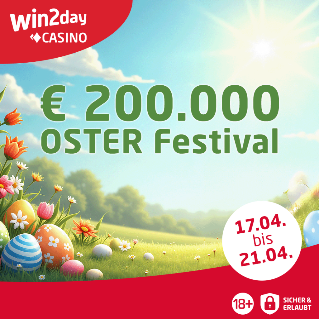 Ein buntes Osterfestivalschild mit Hintergrund in Pastellfarben, auf dem "Facebook Oster Festival" steht, umgeben von Blumen und Ostereiern.