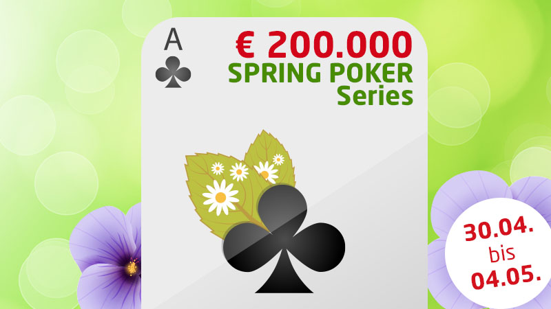 Ein bunter und dynamischer Teaser für die Frühjahrsserie 2025, der verschiedene Pokerchips und Spielkarten in lebendigen Farben zeigt.