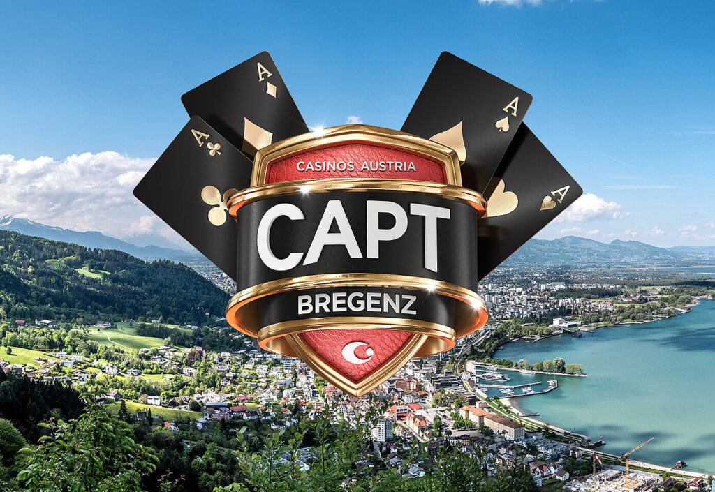 Ein stilisiertes Logo von Casino Bregenz am Bodensee, bestehend aus einem stilisierten Spielchip und dem Schriftzug "Bregenz" in kräftigen blauen und weißen Farben.