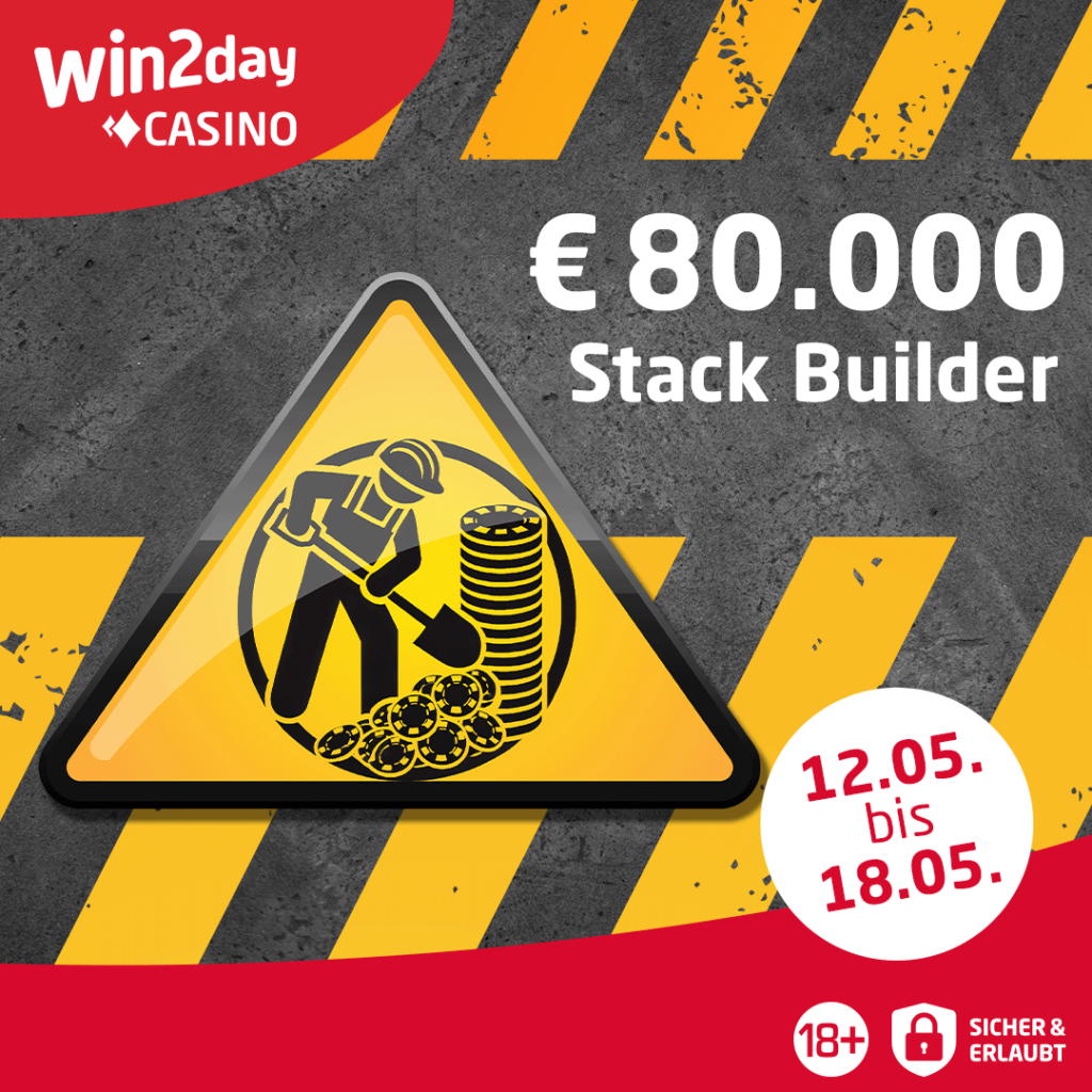 Ein Bild eines Poker-Chips-Stapels mit einem Wert von 80.000 auf einem grünen Pokertisch.