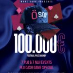 Ein lebendiges Bild eines Pokertisches mit mehreren Spielern, die konzentriert ihre Karten betrachten und ihre Chips stapeln. In der Mitte des Tisches liegen Spielkarten und Jetons. Die Spieler
