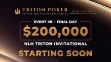 Ein Mann spielt Poker in einem luxuriösen Casino. Er hat eine ernste Miene und hält Karten in der Hand, während er von anderen Spielern umgeben ist. Die Atmosphäre ist elegant und exklusiv