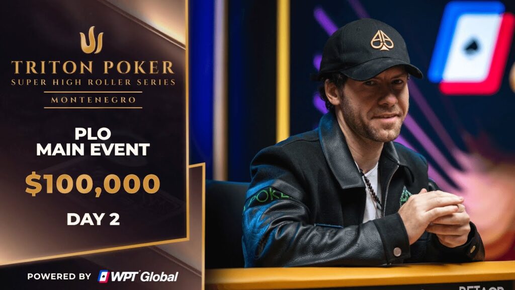 Ein Bild eines Pokerturniers bei Triton Poker, bei dem professionelle Pokerspieler an einem Tisch sitzen und Karten spielen. Die Spieler sind konzentriert und umgeben von Chips und Getränken.