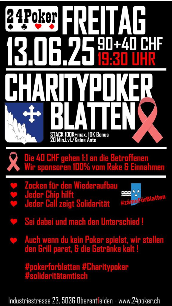 Ein Mann und eine Frau sitzen an einem Pokertisch und spielen Karten. Der Mann hat eine Hand mit Karten in der Luft, während die Frau konzentriert ihre Karten betrachtet. Im Hintergrund sind Pokerch