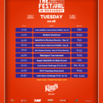 Ein bunter Wochenplan für Dienstag, den 10. Juni, mit verschiedenen farbigen Kästchen und Zeitangaben für verschiedene Aktivitäten.